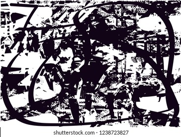 Distressed background in black and white texture with  dark spots, scratches and lines. Abstract illustration