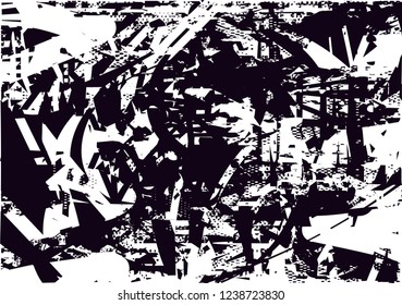 Distressed background in black and white texture with  dark spots, scratches and lines. Abstract illustration