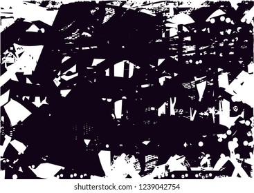 Distressed background in black and white texture with  dark spots, scratches and lines. Abstract vector illustration