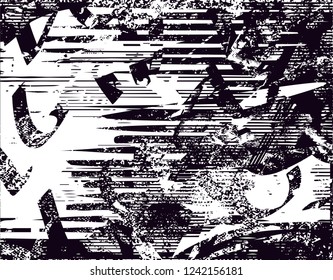 Distressed background in black and white texture with  dark spots, scratches and lines. Abstract vector illustration