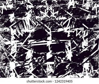 Distressed background in black and white texture with  dark spots, scratches and lines. Abstract vector illustration