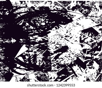 Distressed background in black and white texture with  dark spots, scratches and lines. Abstract vector illustration