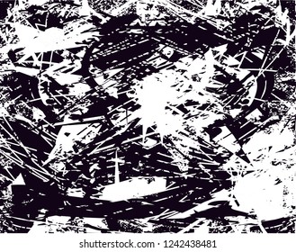 Distressed background in black and white texture with  dark spots, scratches and lines. Abstract vector illustration