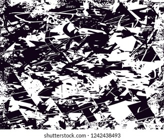 Distressed background in black and white texture with  dark spots, scratches and lines. Abstract vector illustration