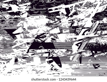 Distressed background in black and white texture with  dark spots, scratches and lines. Abstract vector illustration