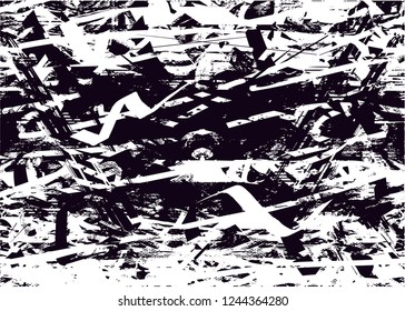Distressed background in black and white texture with  dark spots, scratches and lines. Abstract vector illustration