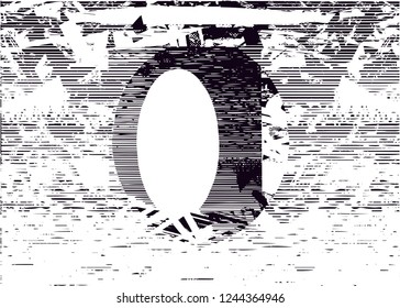 Distressed background in black and white texture with  ovals, circles, dark spots, scratches and lines. Abstract vector illustration