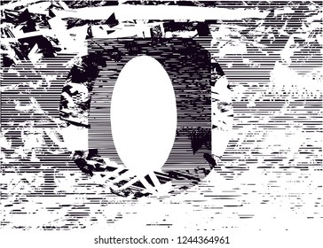 Distressed background in black and white texture with  ovals, circles, dark spots, scratches and lines. Abstract vector illustration