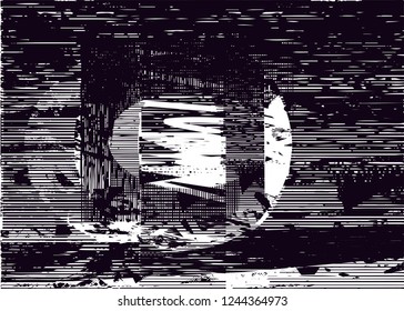 Distressed background in black and white texture with  ovals, circles, dark spots, scratches and lines. Abstract vector illustration