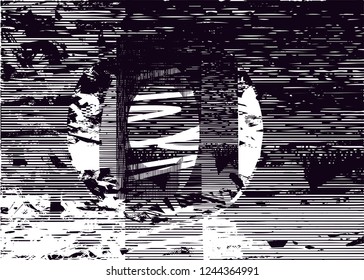 Distressed background in black and white texture with  ovals, circles, dark spots, scratches and lines. Abstract vector illustration