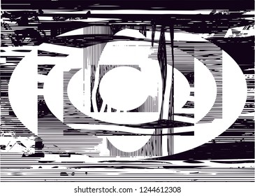 Distressed background in black and white texture with  ovals, circles, dark spots, scratches and lines. Abstract vector illustration