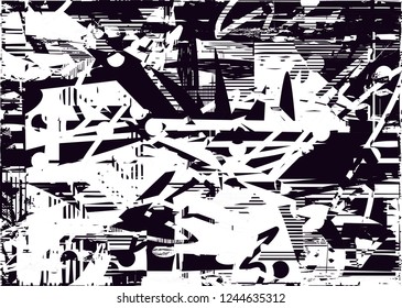 Distressed background in black and white texture with  dark spots, scratches and lines. Abstract vector illustration