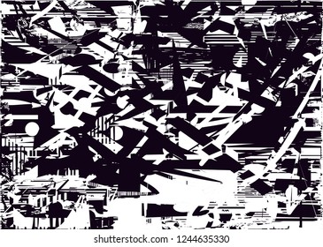 Distressed background in black and white texture with  dark spots, scratches and lines. Abstract vector illustration