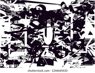 Distressed background in black and white texture with  dark spots, scratches and lines. Abstract vector illustration