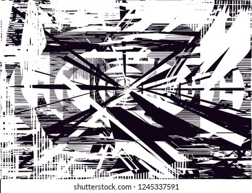 Distressed background in black and white texture with  dark spots, scratches and lines. Abstract vector illustration