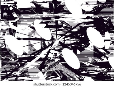 Distressed background in black and white texture with  dark spots, scratches and lines. Abstract vector illustration