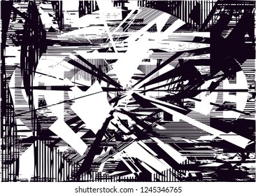 Distressed background in black and white texture with  dark spots, scratches and lines. Abstract vector illustration