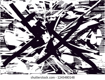 Distressed background in black and white texture with  dark spots, scratches and lines. Abstract vector illustration