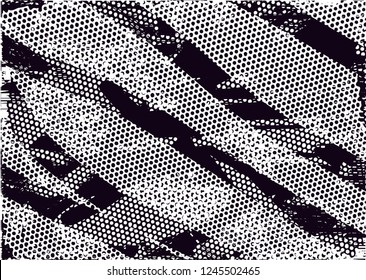 Distressed background in black and white texture with  dark spots, nets,scratches and lines. Abstract vector illustration
