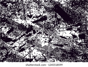 Distressed background in black and white texture with  dark spots, scratches and lines. Abstract vector illustration