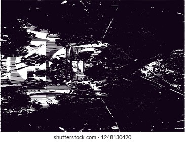 Distressed background in black and white texture with  dark spots, scratches and lines. Abstract vector illustration