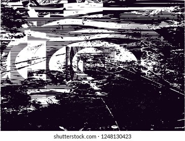 Distressed background in black and white texture with  dark spots, scratches and lines. Abstract vector illustration
