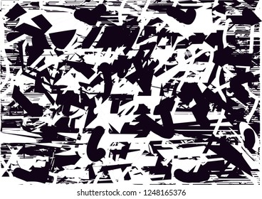 Distressed background in black and white texture with  dark spots, scratches and lines. Abstract vector illustration