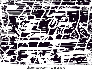 Distressed background in black and white texture with  dark spots, scratches and lines. Abstract vector illustration
