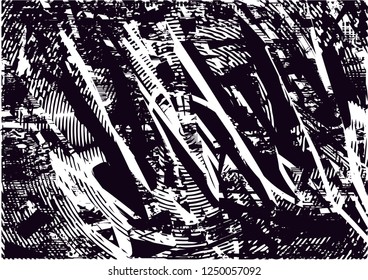 Distressed background in black and white texture with  dark spots, scratches and lines. Abstract vector illustration