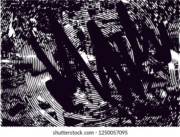 Distressed background in black and white texture with  dark spots, scratches and lines. Abstract vector illustration