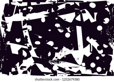 Distressed background in black and white texture with dots, spots, scratches and lines. Abstract vector illustration