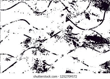 Distressed background in black and white texture with dots, spots, scratches and lines. Abstract vector illustration
