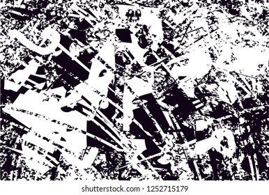 Distressed background in black and white texture with dots, spots, scratches and lines. Abstract vector illustration