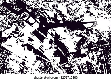 Distressed background in black and white texture with dots, spots, scratches and lines. Abstract vector illustration