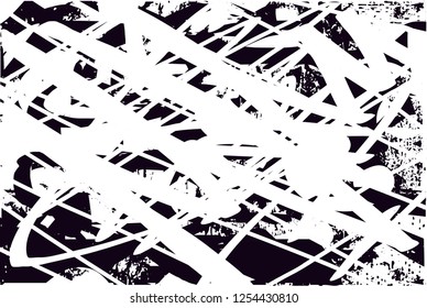 Distressed background in black and white texture with dots, spots, scratches and lines with wide pale areas. Abstract vector illustration
