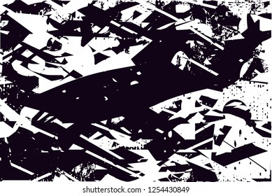 Distressed background in black and white texture with dots, spots, scratches and lines with wide pale areas. Abstract vector illustration