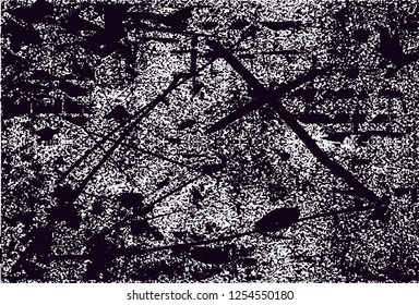 Distressed background in black and white texture with dots, spots, scratches and lines. Abstract vector illustration