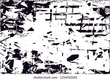 Distressed background in black and white texture with dots, spots, scratches and lines. Abstract vector illustration