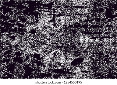Distressed background in black and white texture with dots, spots, scratches and lines. Abstract vector illustration