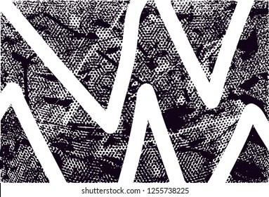 Distressed background in black and white texture with dots, spots, scratches and lines. Abstract vector illustration