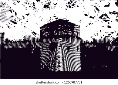 Distressed background in black and white texture from photo of medieval tower,with dots, spots, scratches and lines. Abstract vector illustration