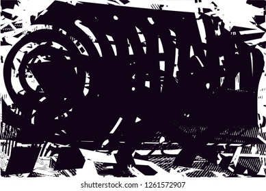 Distressed background in black and white texture with dots, spots, scratches and lines. Abstract vector illustration