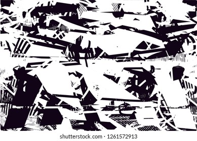 Distressed background in black and white texture with dots, spots, scratches and lines. Abstract vector illustration