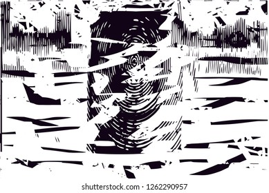 Distressed background in black and white texture from photo of medieval tower,with dots, spots, scratches and lines. Abstract vector illustration