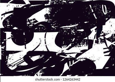 Distressed background in black and white texture with  dark spots, scratches and lines. Abstract vector illustration