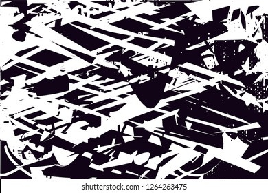 Distressed background in black and white texture with  dark spots, scratches and lines. Abstract vector illustration
