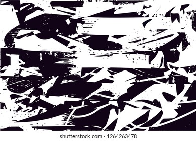 Distressed background in black and white texture with  dark spots, scratches and lines. Abstract vector illustration