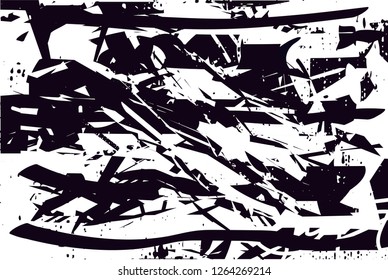Distressed background in black and white texture with  dark spots, scratches and lines. Abstract vector illustration