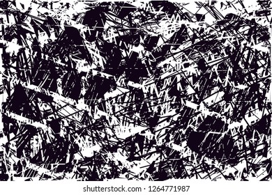 Distressed background in black and white texture with  dark spots, scratches and lines. Abstract vector illustration