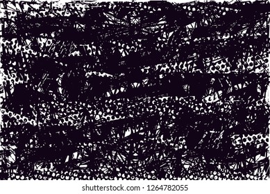 Distressed background in black and white texture with  dark spots, scratches and lines. Abstract vector illustration